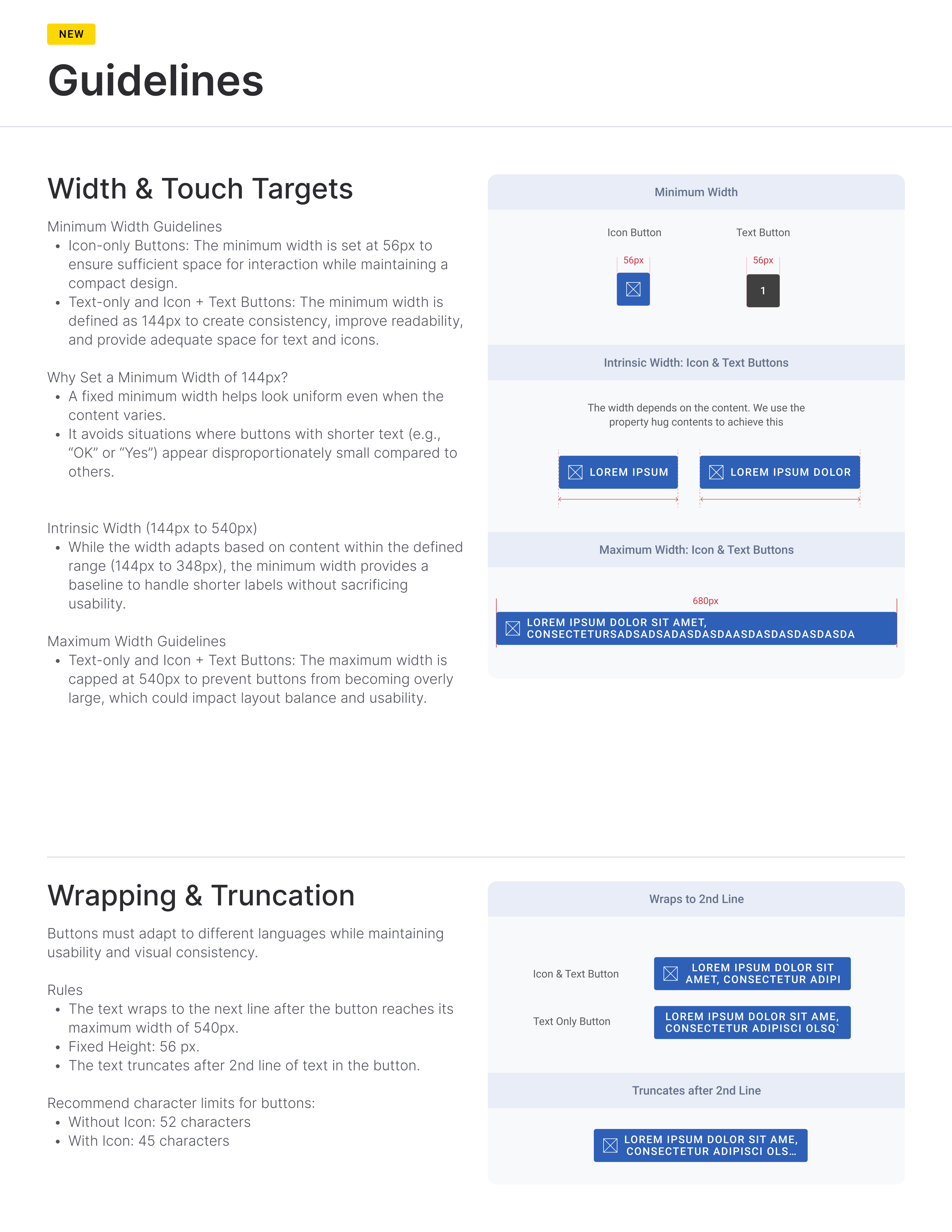 Tab guidelines page: width, height, wrapping and truncation behavior