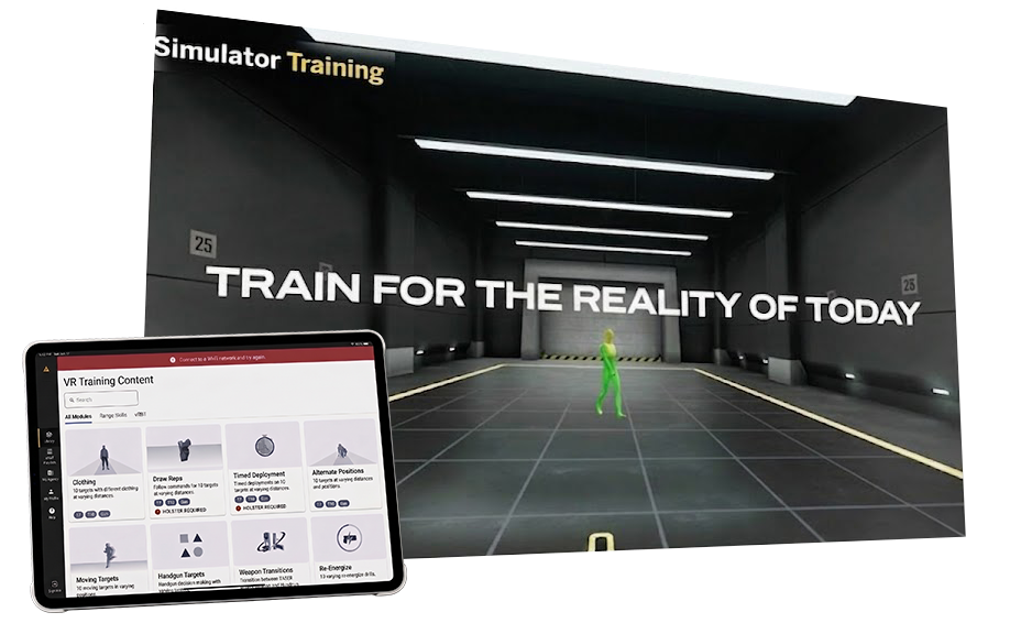The two products: the VR simulator training environment and the tablet companion app with VR training content
