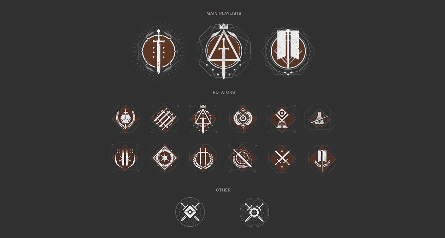 Playlist icon system: main playlists, rotators, and other