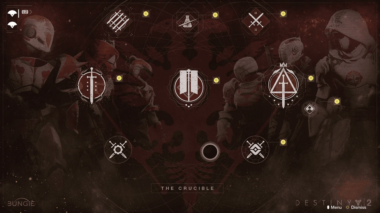 Final Crucible menu variants, standard and Iron Banner