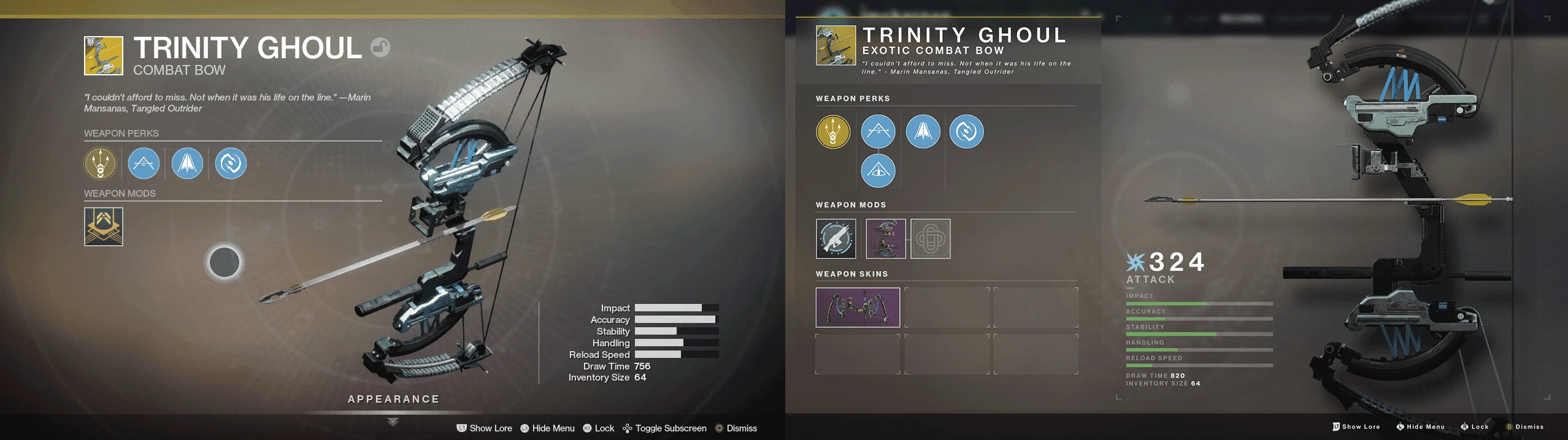 Trinity Ghoul exotic weapon inspect screen