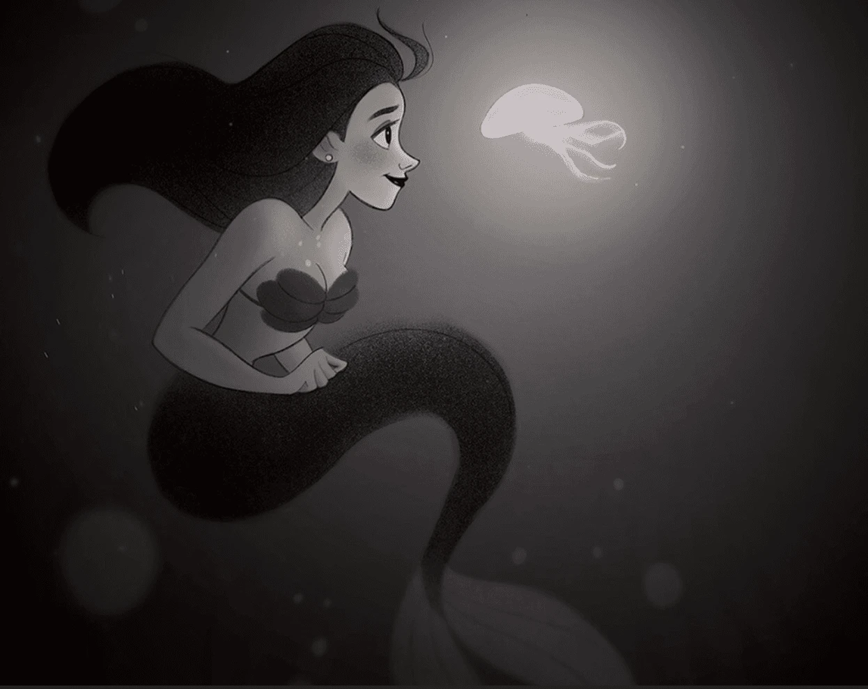 Ariel illustration, grayscale
