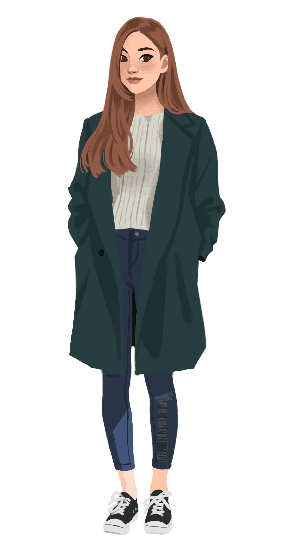 Character illustration, girl in a green coat