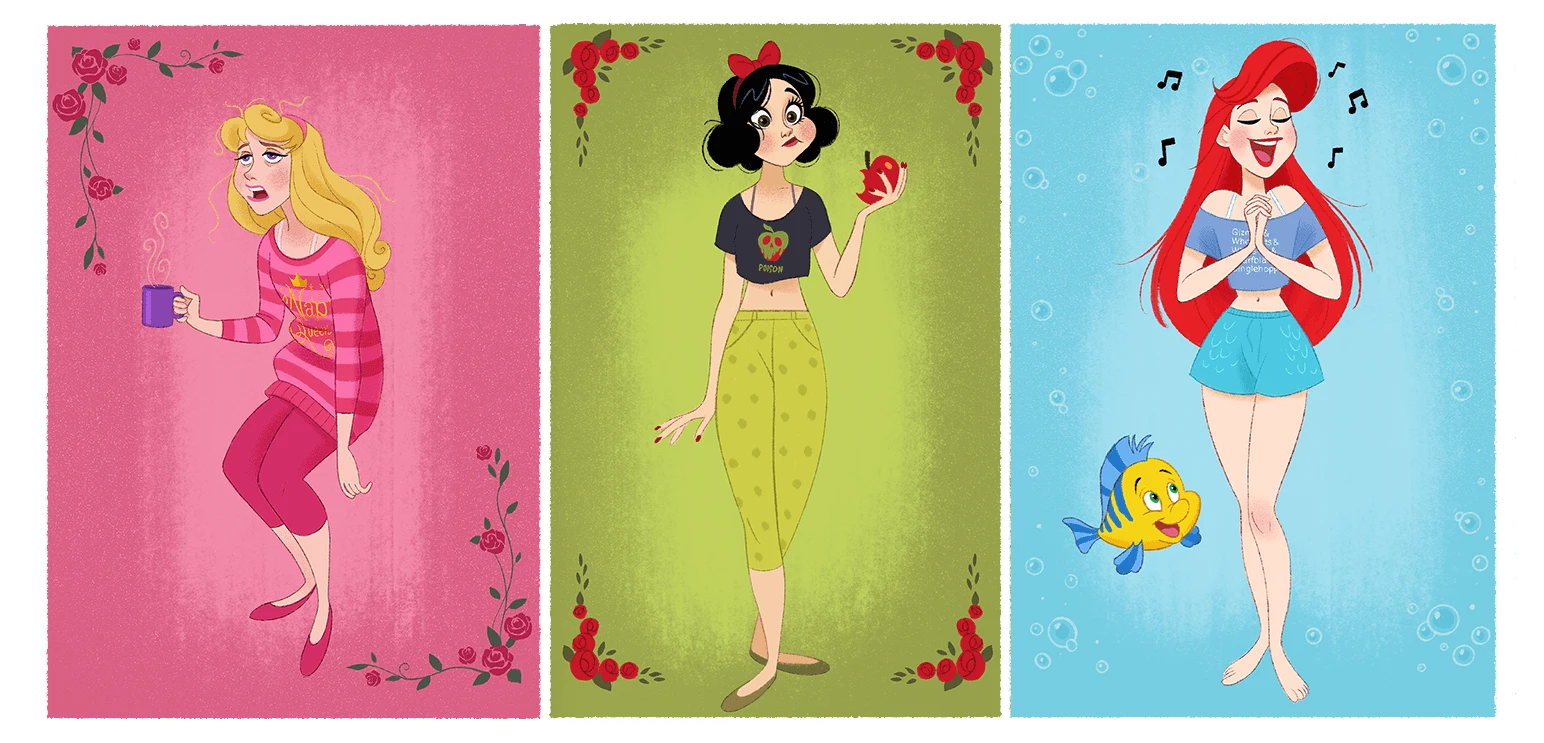 Disney princess illustration triptych