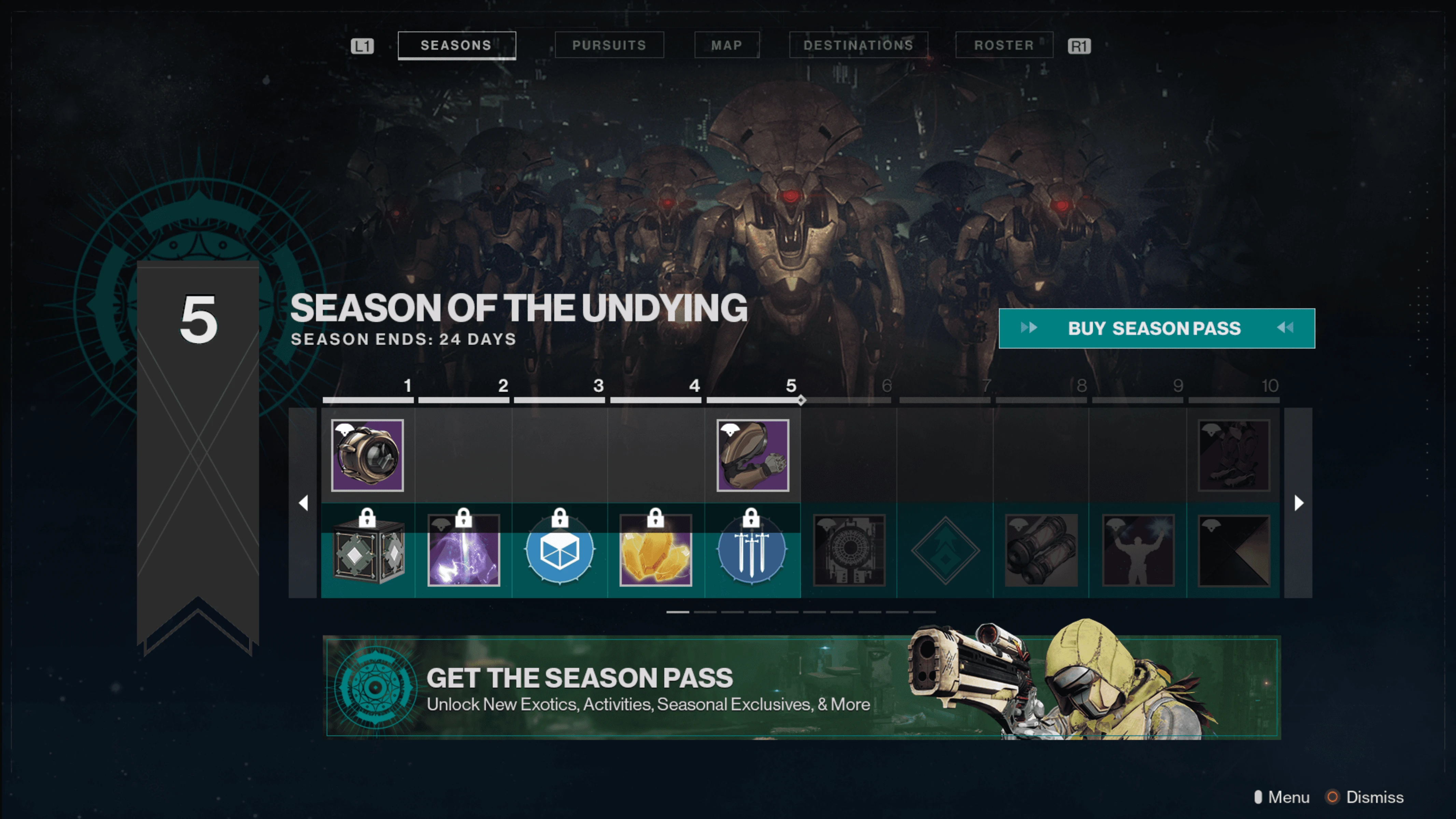 Shipped Destiny 2 Season Pass screen, Season of the Undying