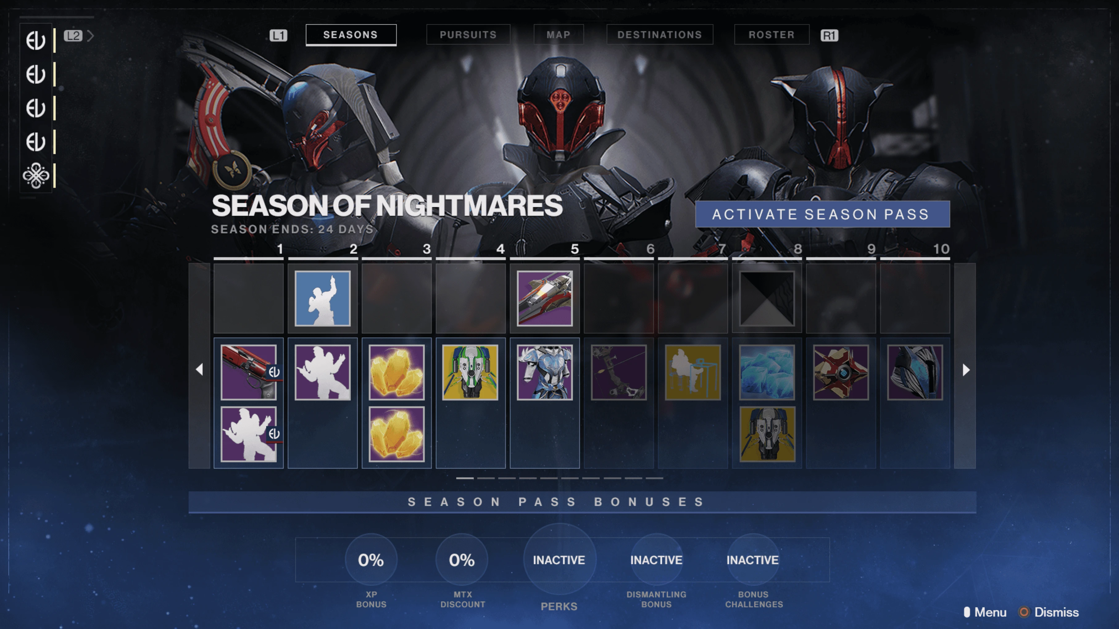 Exploration of the Season Pass bonuses row