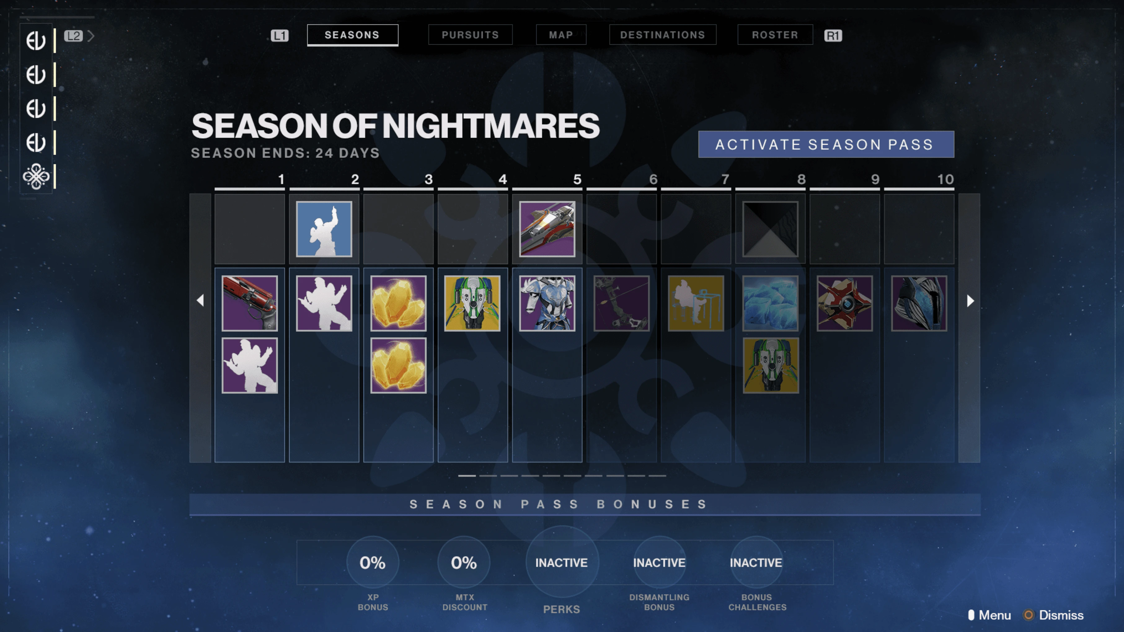 Season Pass layout exploration, placeholder season theme