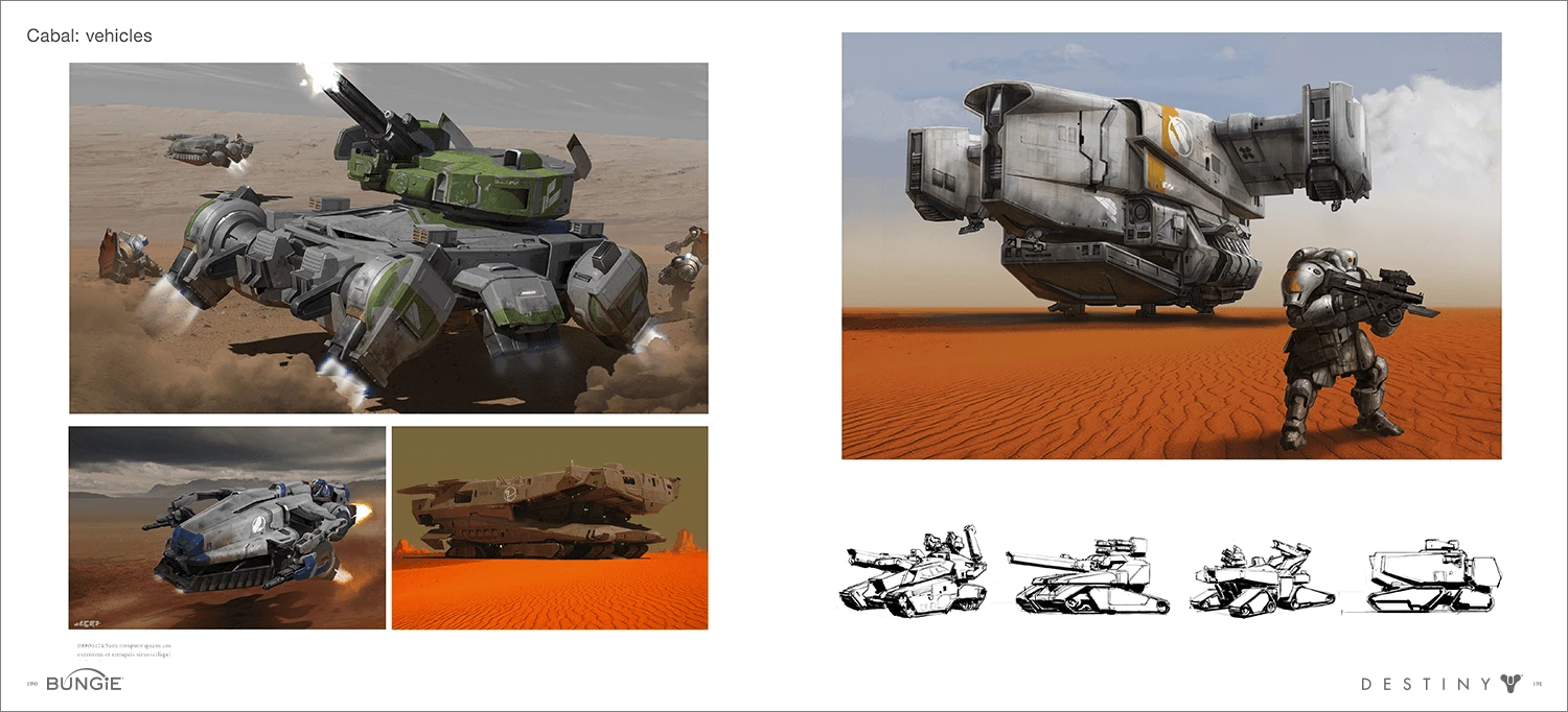 The Art of Destiny interior spread: Cabal vehicle concepts