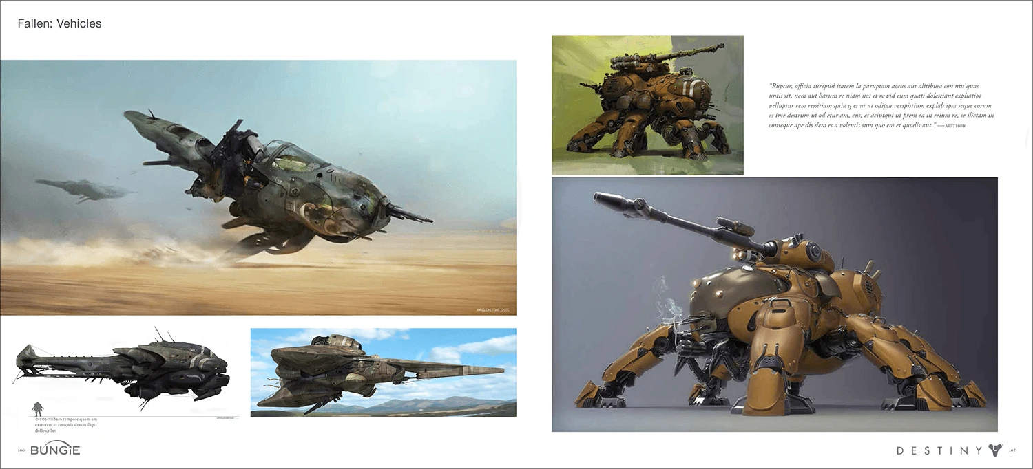 The Art of Destiny interior spread: aircraft and vehicle concepts