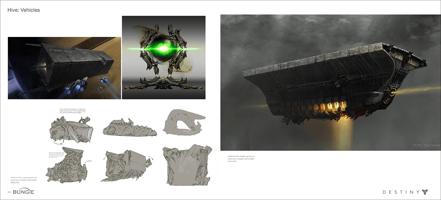The Art of Destiny interior spread: ship concepts
