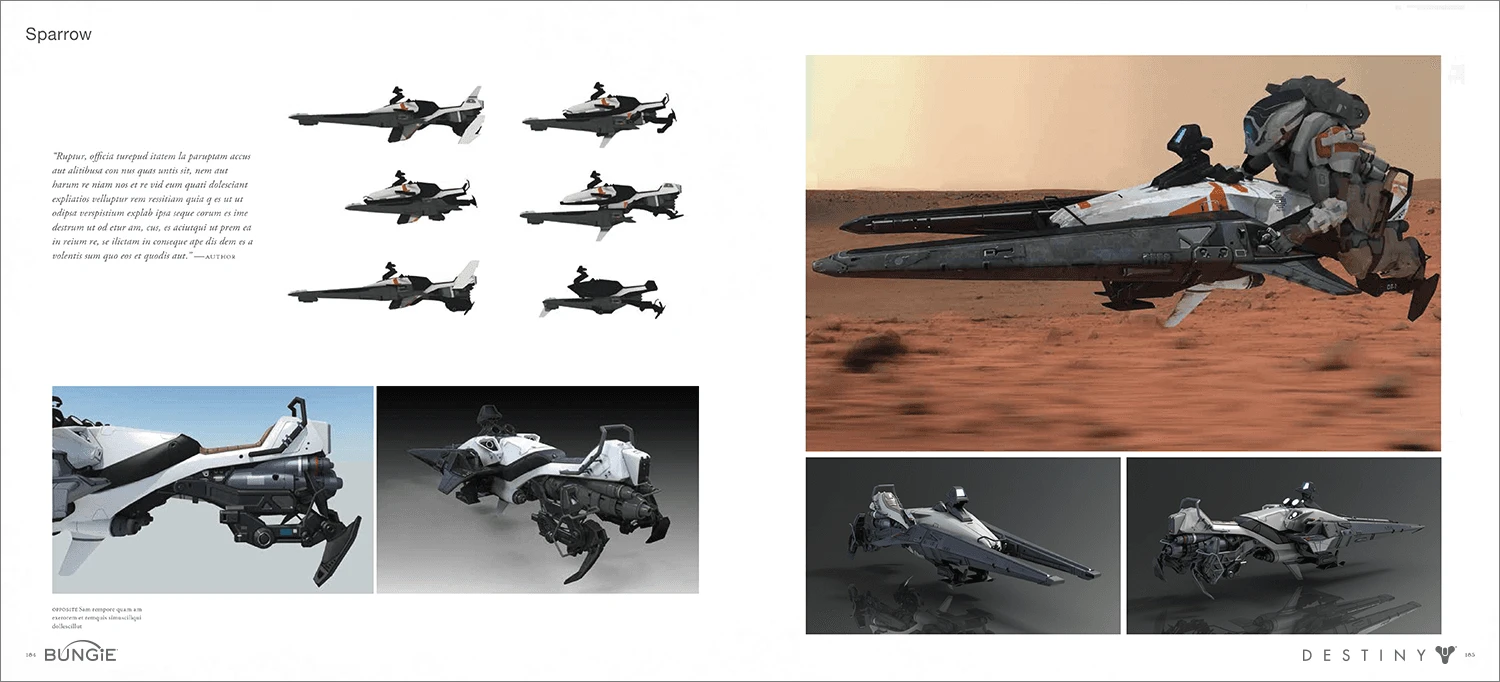 The Art of Destiny interior spread: ship and vehicle concepts